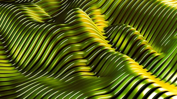 Green Metallic Background Waves Lines Rendering Illustration — Stock Photo, Image