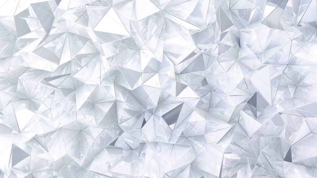 White crystal background with triangles. 3d rendering, 3d illustration.