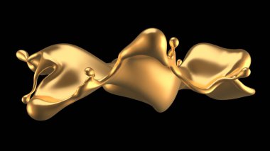 Şatafatlı altın bir sıvı sıçraması. 3d görüntüleme, 3d illüstrasyon.