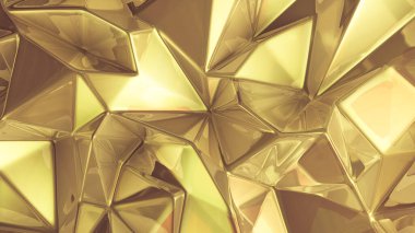 Sarı altın kristal arka plan ve üçgenler. 3d görüntüleme, 3d illüstrasyon.