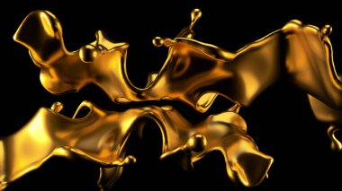 Şatafatlı altın bir sıvı sıçraması. 3d görüntüleme, 3d illüstrasyon.