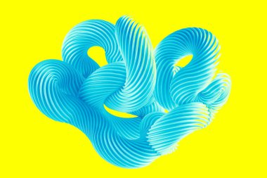 Sarı arka planda soyut turkuaz şekil. 3d görüntüleme, 3d illüstrasyon.