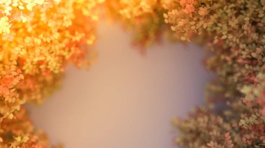 Yaprakları ve beyaz boşluğu olan güzel bir sonbahar arkaplanı. 3d görüntüleme, 3d illüstrasyon.