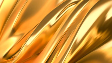 Saten kumaşlı lüks altın arka plan. 3d görüntüleme, 3d illüstrasyon.