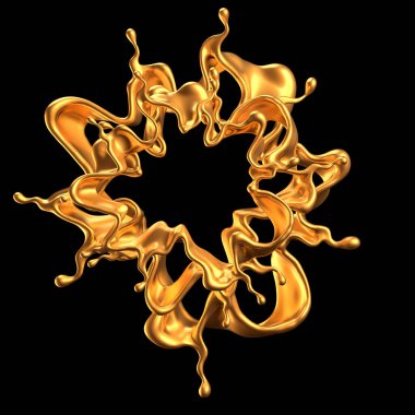 Altın kaplama sıvı siyah arka plan. 3d görüntüleme, 3d illüstrasyon.