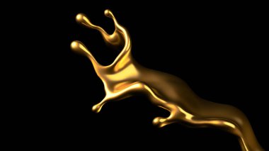 Şatafatlı altın bir sıvı sıçraması. 3d görüntüleme, 3d illüstrasyon.