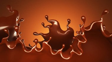 Kahverengi arka planda bir damla çikolata. 3d görüntüleme, 3d illüstrasyon.