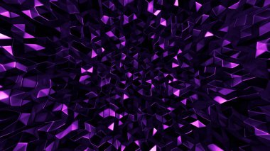 Mor kristal arka plan ve üçgenler. 3d görüntüleme, 3d illüstrasyon.