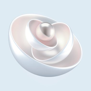 Topları, metali, altını olan soyut beyaz arka plan. 3d görüntüleme, 3d illüstrasyon.