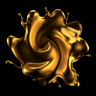 Şatafatlı altın bir sıvı sıçraması. 3d görüntüleme, 3d illüstrasyon.