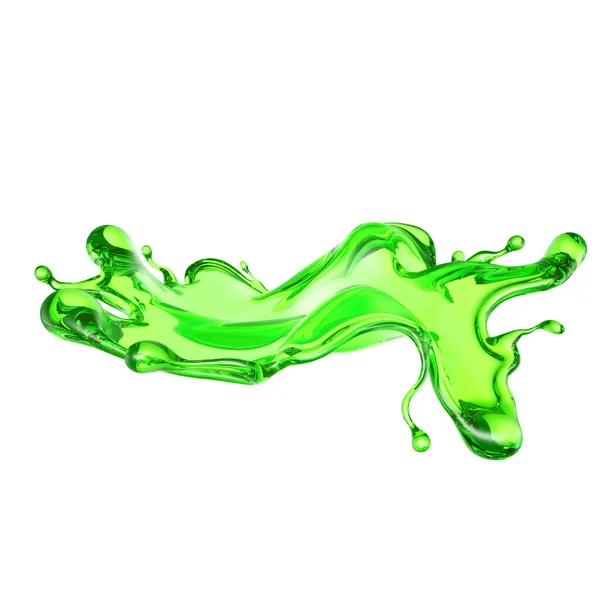 在白色的背景上喷出透明的绿色液体 3D渲染 3D说明 — 图库照片