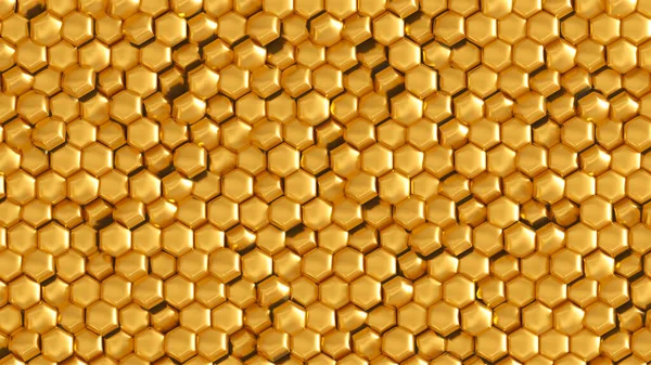 Golden Geometrisk Baggrund Med Sekskanter Rendering Illustration - Stock-foto