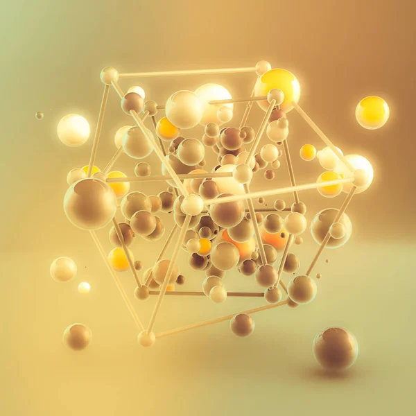 Abstract Yellow Structure Background Balls Illustration Rendering — Stock Photo, Image