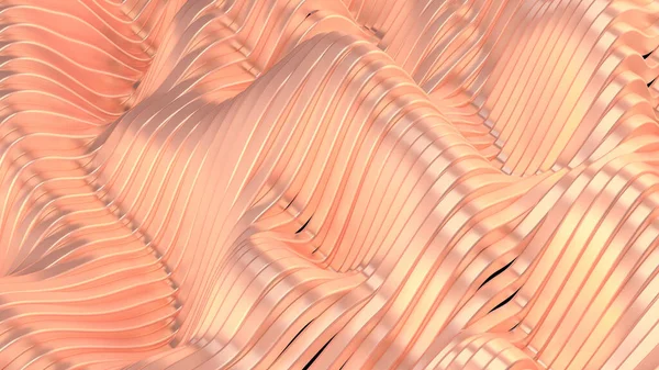 波と線でピンクの金属の背景 3Dレンダリング 3Dイラスト — ストック写真