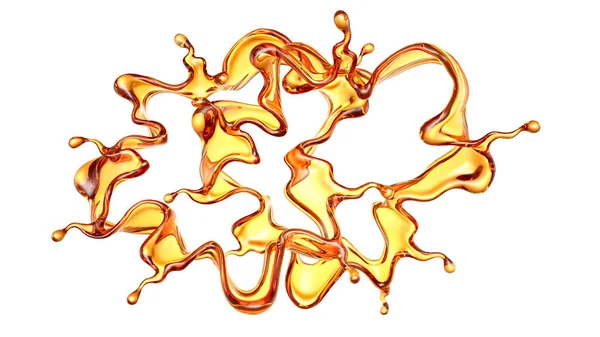 Eclaboussure Liquide Orange Transparent Sur Fond Blanc Rendu Illustration — Photo