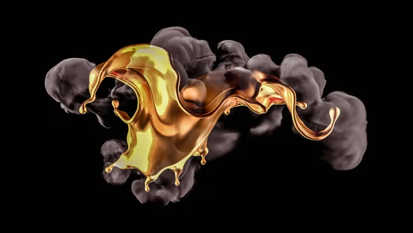 Egy Kis Arany Füst Fekete Háttérrel Renderelés Illusztráció — Stock Fotó