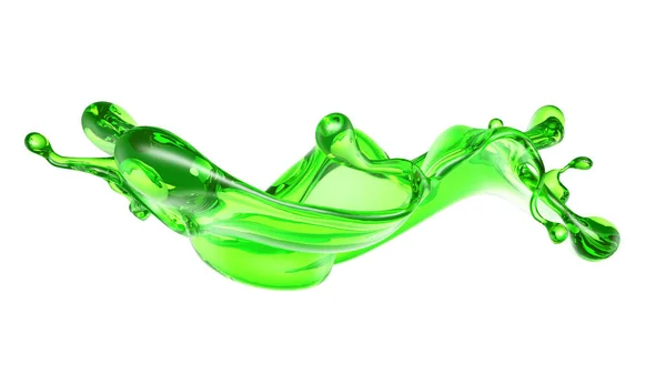 Spritzer Transparenter Flüssigkeit Grüner Farbe Auf Weißem Hintergrund Darstellung Illustration — Stockfoto