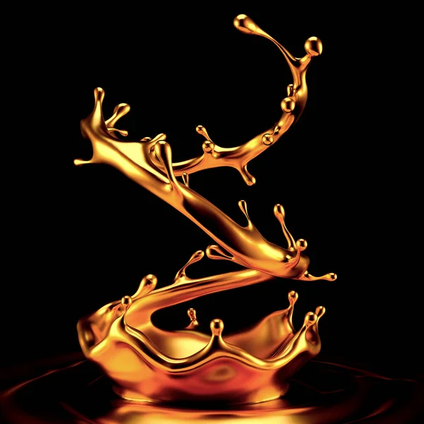Altın kaplama sıvı siyah arka plan. 3d görüntüleme, 3d illüstrasyon.