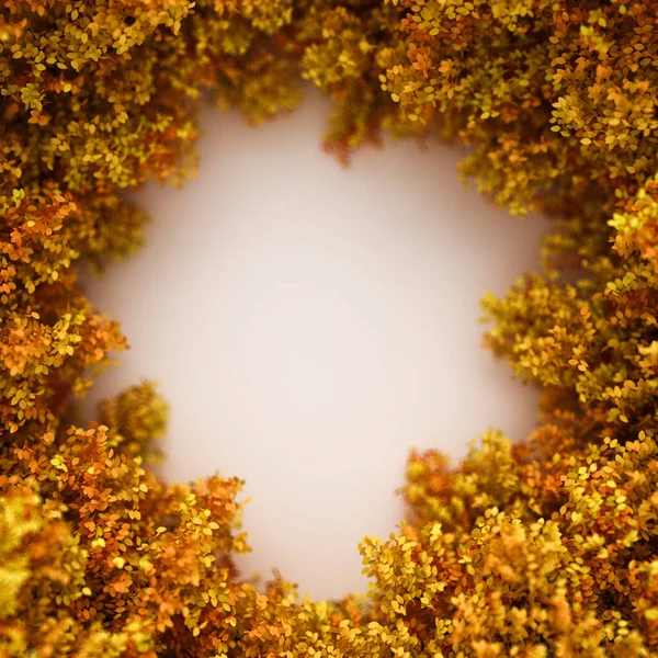 葉と白い空間で美しい秋の背景 3Dレンダリング 3Dイラスト — ストック写真