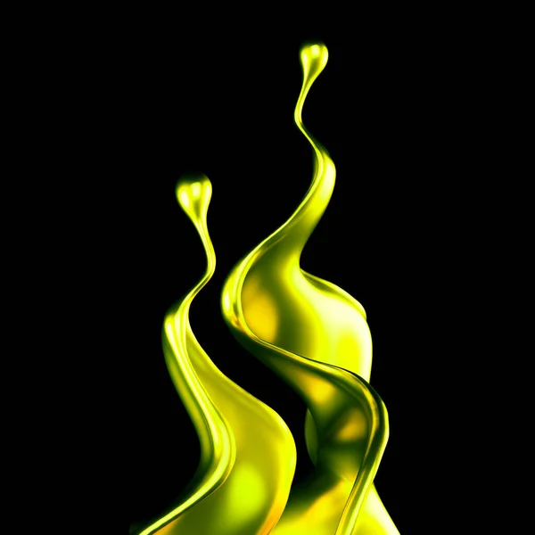华丽的金色液体飞溅 3D渲染 3D说明 — 图库照片