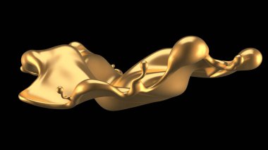 Şatafatlı altın bir sıvı sıçraması. 3d görüntüleme, 3d illüstrasyon.