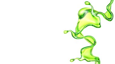 Şeffaf yeşil bir sıvı damlası. 3d görüntüleme, 3d illüstrasyon.