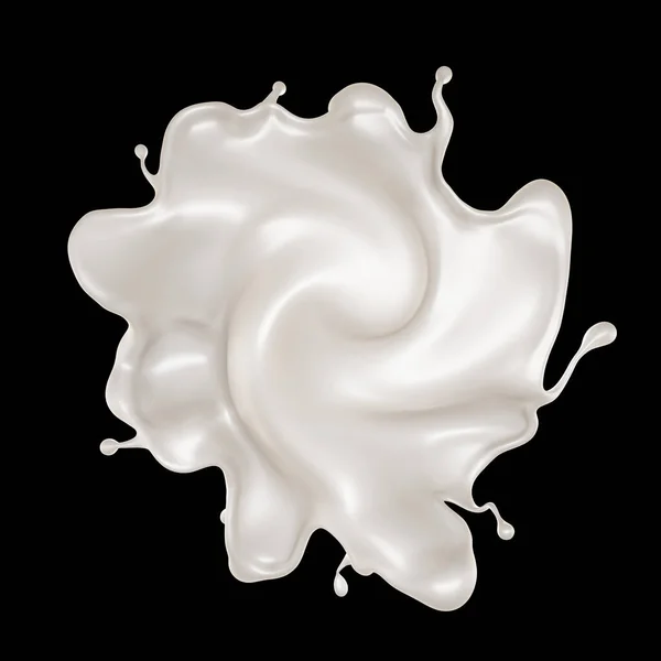 Ett Stänk Mjölk Svart Bakgrund Återgivning Illustration — Stockfoto