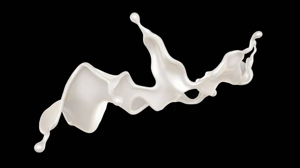 Ett Stänk Mjölk Svart Bakgrund Återgivning Illustration — Stockfoto
