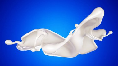 Mavi arka planda bir tutam süt. 3d görüntüleme, 3d illüstrasyon.