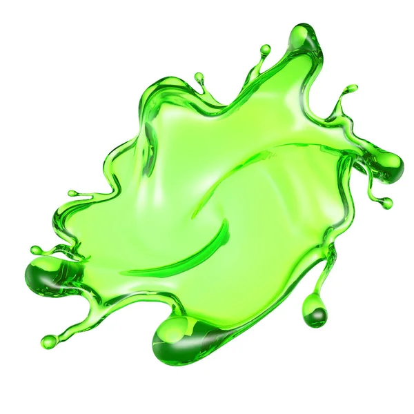 Schizzi Liquido Trasparente Colore Verde Uno Sfondo Bianco Rendering Illustrazione — Foto Stock