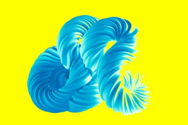 Sarı arka planda soyut turkuaz şekil. 3d görüntüleme, 3d illüstrasyon.