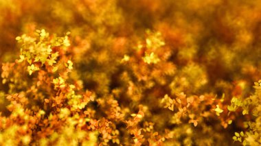 Yaprakları olan güzel bir sonbahar arka planı. 3d görüntüleme, 3d illüstrasyon.