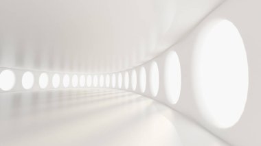 Fütürist beyaz iç döşeme. 3d görüntüleme, 3d illüstrasyon.