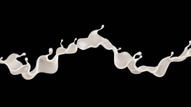 Siyah arka planda bir damla süt. 3d görüntüleme, 3d illüstrasyon.