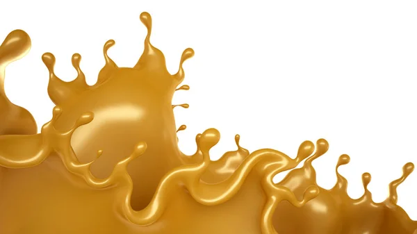 Golden Splash Van Karamel Een Witte Achtergrond Weergave Illustratie — Stockfoto
