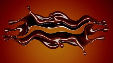 Kahverengi arka planda bir damla çikolata. 3d görüntüleme, 3d illüstrasyon.