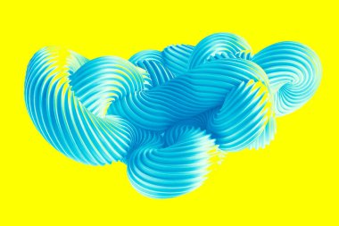 Sarı arka planda soyut turkuaz şekil. 3d görüntüleme, 3d illüstrasyon.