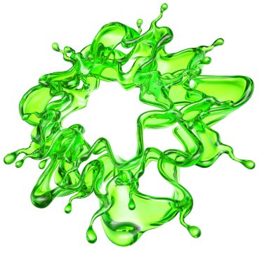 Beyaz arka planda yeşil rengin şeffaf sıvısı. 3d görüntüleme, 3d illüstrasyon.