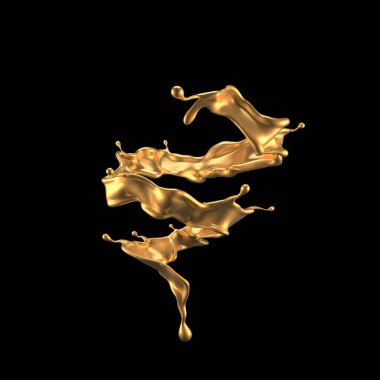 Şatafatlı altın bir sıvı sıçraması. 3d görüntüleme, 3d illüstrasyon.