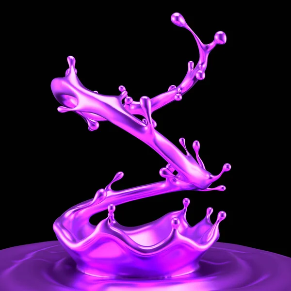 Purple Éclaboussure Liquide Fond Noir Rendu Illustration — Photo