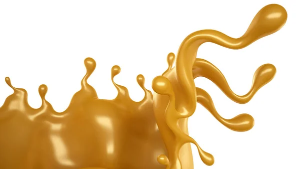 Golden Splash Caramel White Background Rendering Illustration — Stock Photo, Image