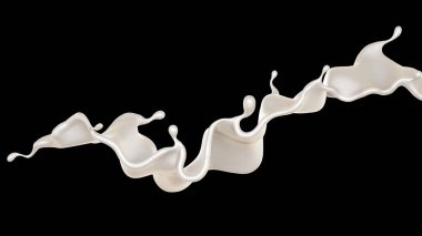 Siyah arka planda bir damla süt. 3d görüntüleme, 3d illüstrasyon.