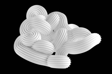 Siyah arkaplanda soyut beyaz şekil. 3d görüntüleme, 3d illüstrasyon.