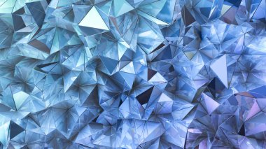 Mavi kristal arka plan ve üçgenler. 3d görüntüleme, 3d illüstrasyon.