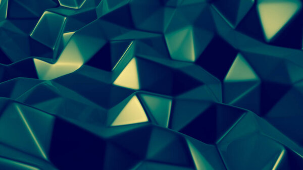 Green crystal background with triangles. 3d rendering, 3d illustration.