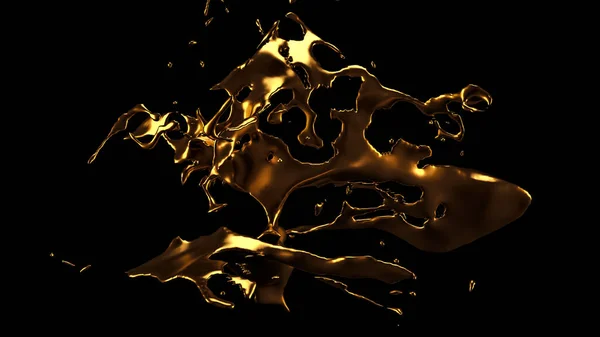 金のスプラッシュ 3Dレンダリング 3Dイラスト — ストック写真