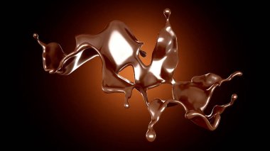 Kahverengi arka planda bir damla çikolata. 3d görüntüleme, 3d illüstrasyon.