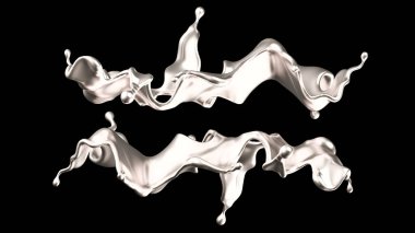 Lüks gümüş bir sıvı sıçraması. 3d görüntüleme, 3d illüstrasyon.