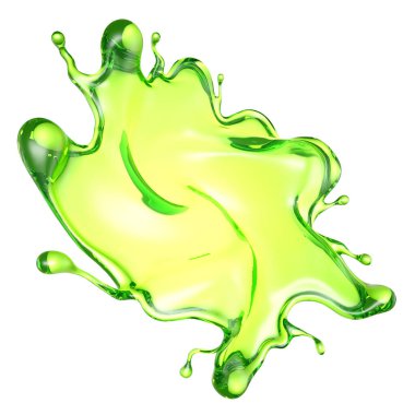 Şeffaf yeşil bir sıvı damlası. 3d görüntüleme, 3d illüstrasyon.