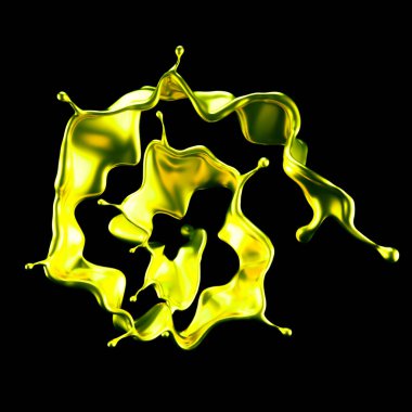 Şatafatlı altın bir sıvı sıçraması. 3d görüntüleme, 3d illüstrasyon.